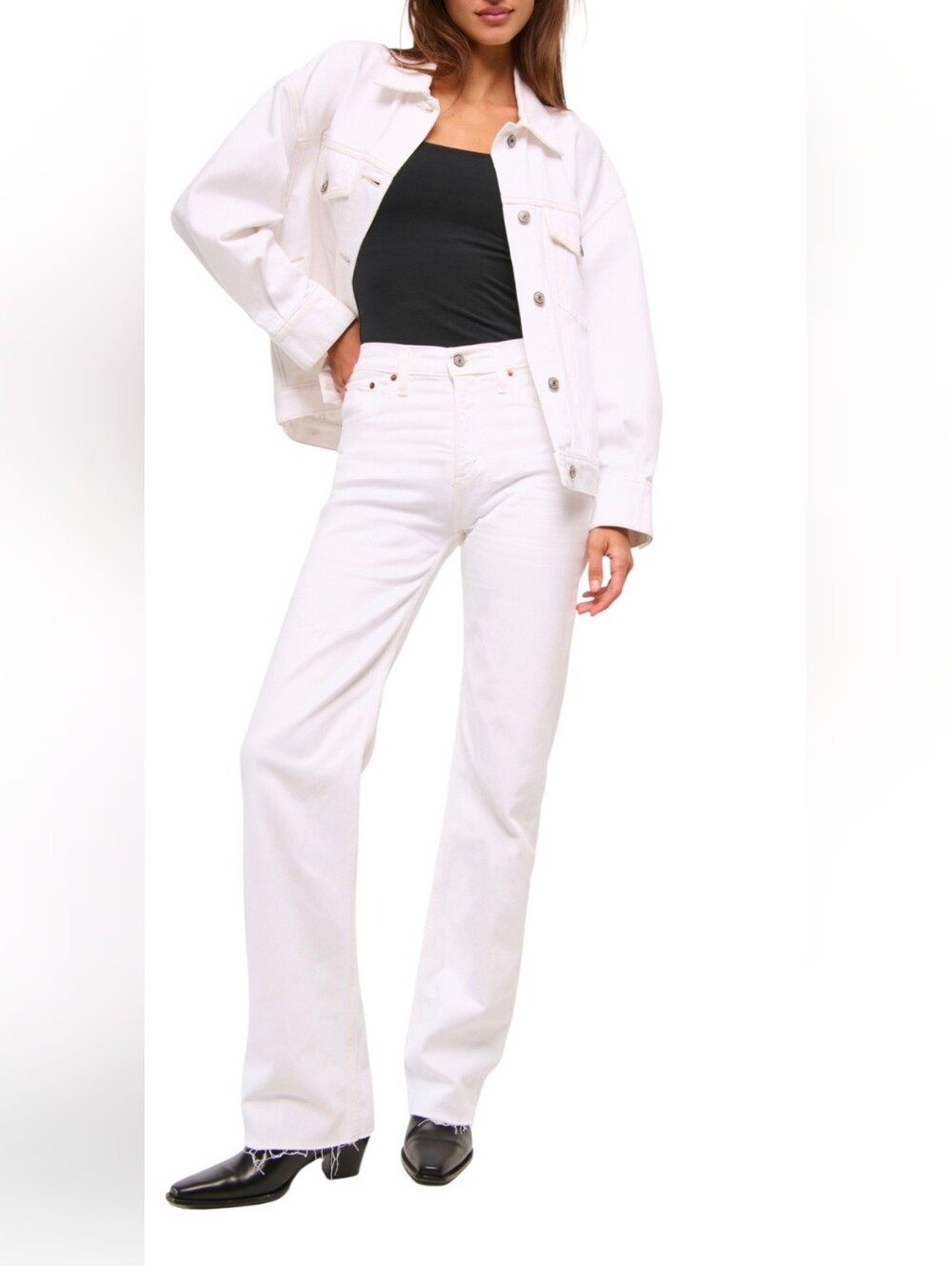 Abercrombie & Fitch High Rise White Straight-Leg Jeans 31S